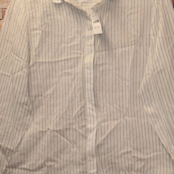 J. Crew Blouse Stripe Long Roll tab Sleeves Epaulets Button Front Women Size L - Picture 8 of 11